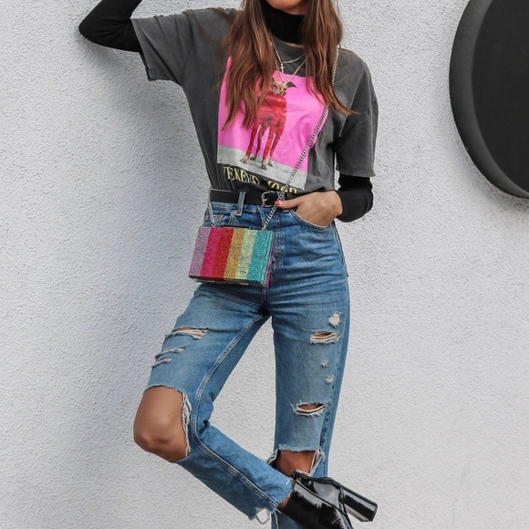 Rainbow sequin square edge clutch crossbody purse - Picture 9 of 11